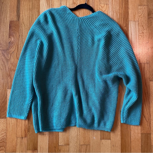 Women’s Teal Blue Green Cozy Knit Cardigan Sweater - Picture 6 of 7